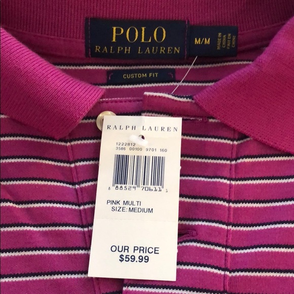 Men’s Ralph Lauren pink striped polo - Picture 2 of 2